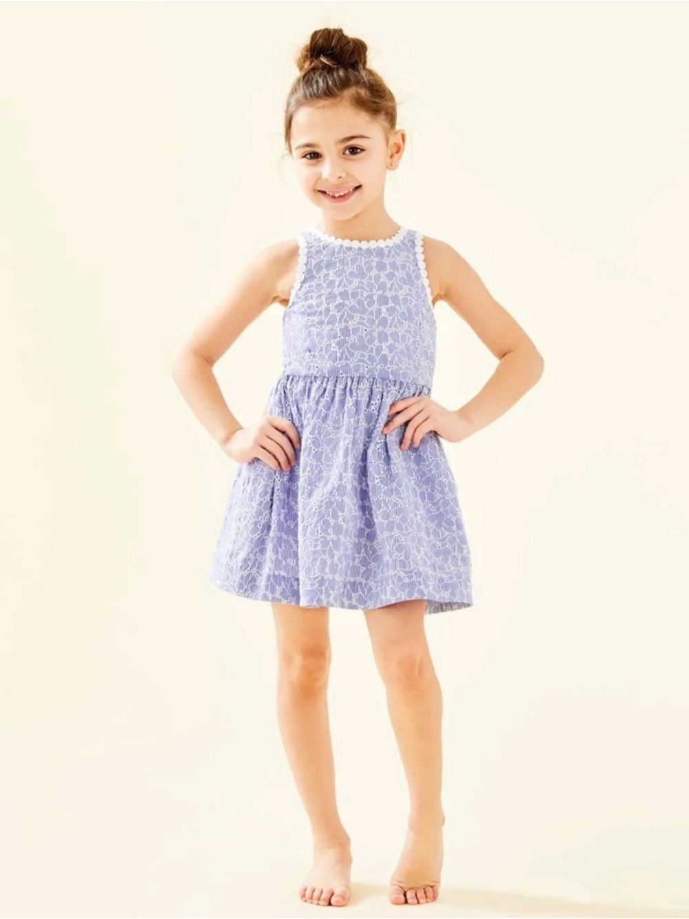 Lilly Pulitzer girls mini Tori Dress Crew Blue Yarn Dye Stripe Floral Eyelet